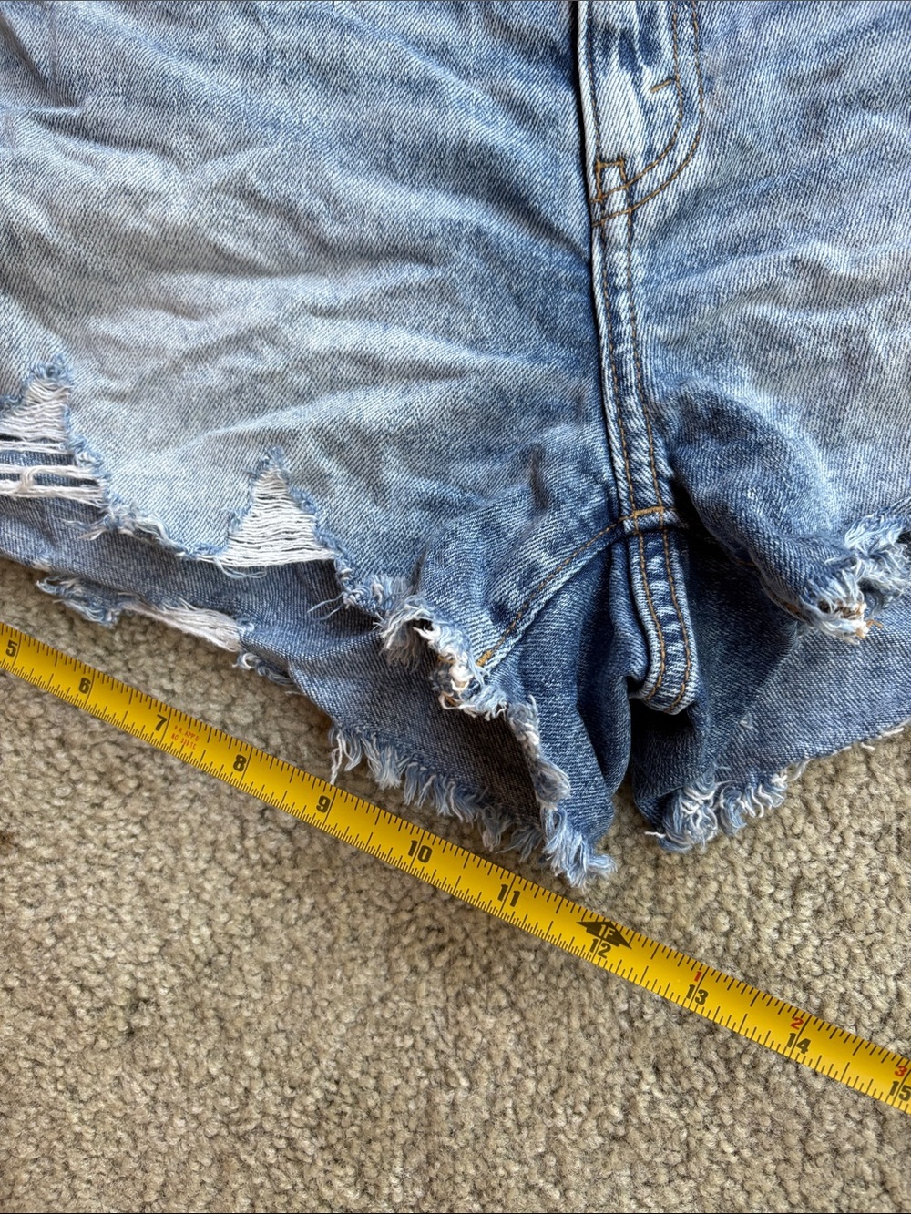 aerie Light Wash Distressed Denim Jean Shorts Elastic Back High Rise Size S - Picture 6 of 6